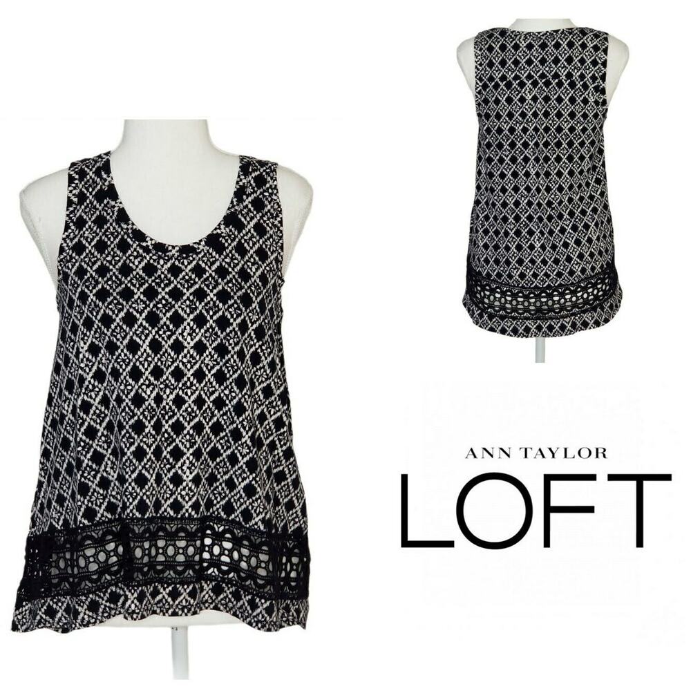 Loft Ann Taylor Embroidered Black and White Blouse - Size XS